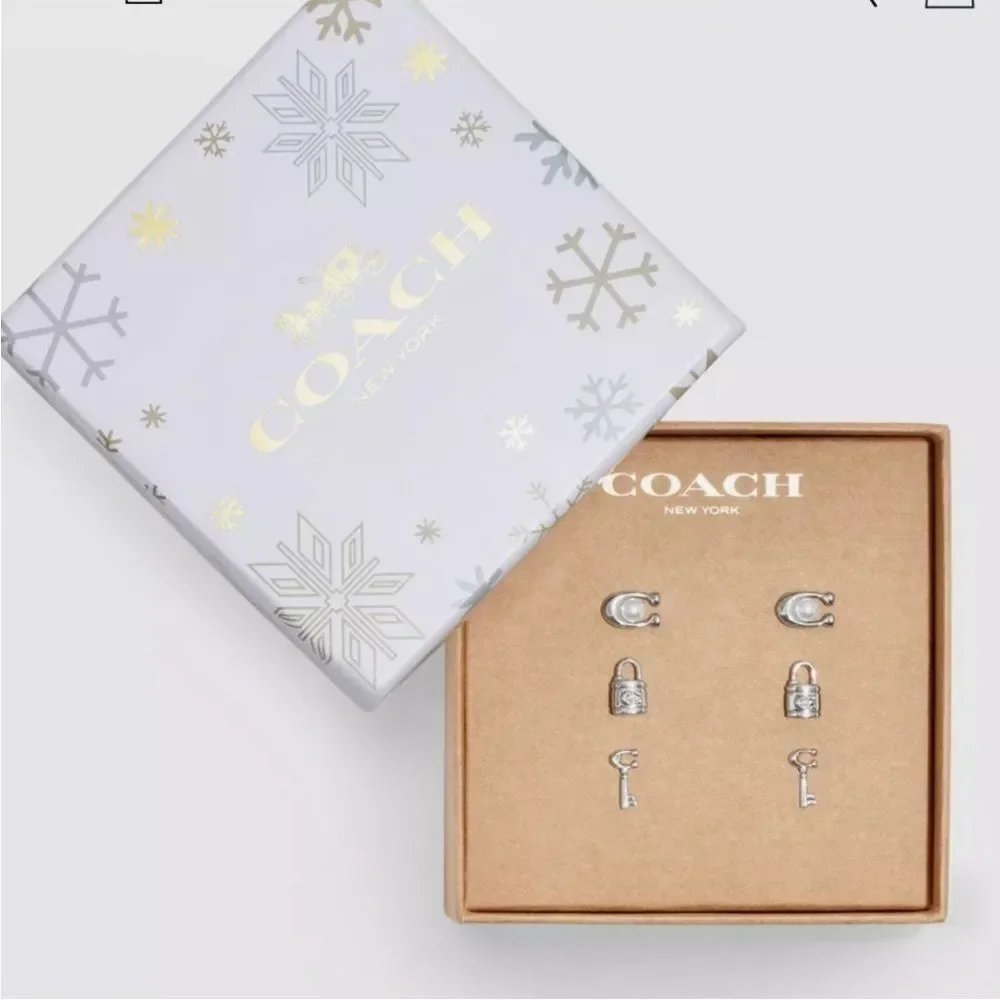 Coach Silver Earring Set NWT in box - Picture 2 of 7